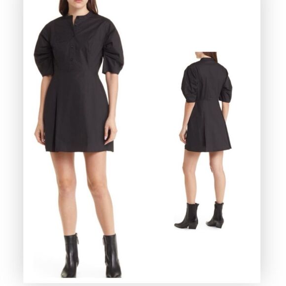 FRAME Puff Sleeve BLACK Organic Cotton A-Line Dress SIZE XS $478.00 - Picture 1 of 7
